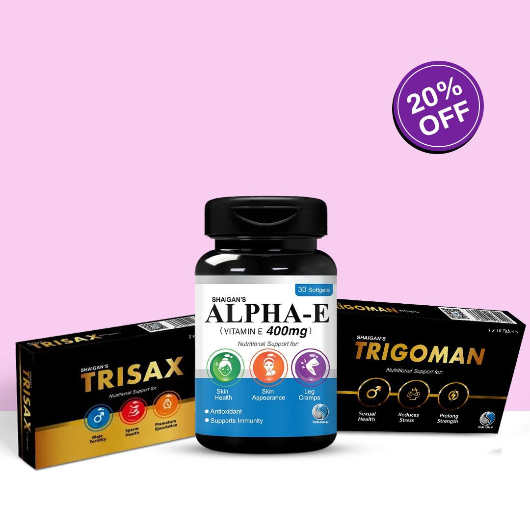 Trigoman Tablets + Trisax Capsules +Alpha-E Shaigan Healthcare Bundle
